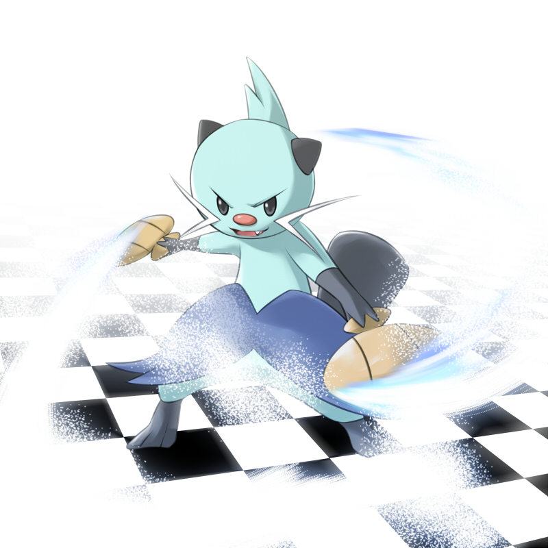 attack, checkered, checkered_floor, dewott, fang, heripu, no_humans, pokemon, pokemon_(creature), pokemon_(game), pokemon_black_and_white