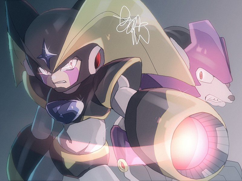 1boy, akako83, arm_cannon, armor, bass_(mega_man), black_armor, black_helmet, bodysuit