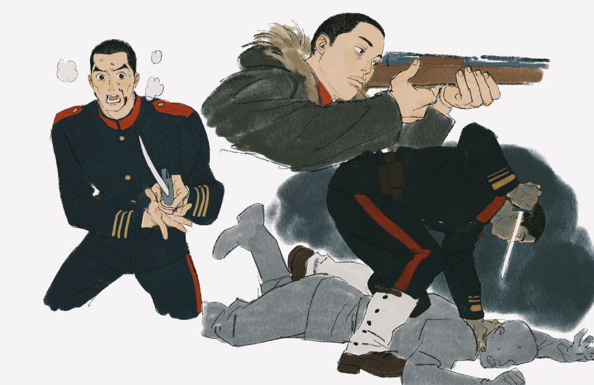 2boys, absurdres, black_eyes, black_hair, black_jacket, black_pants, blood, blood_on_face