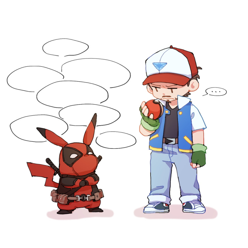 ..., 2boys, animal_ears, animification, ash_ketchum, ash_ketchum_(cosplay), avengers_(series), baseball_cap