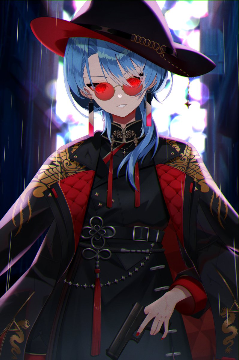 1girl, alternate_costume, alternate_hairstyle, black_shirt, blue_eyes, blue_hair, blurry, blurry_background
