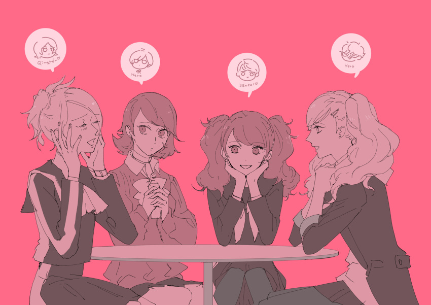 4girls, amamiya_ren, bow, bowtie, choker, closed_eyes, earrings, hair_ornament