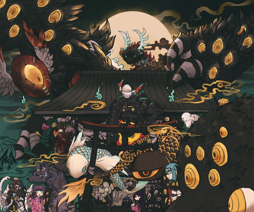 6+others, apocalypse_bird, big_and_will_be_bad_wolf, big_bird_(project_moon), e.g.o_(project_moon), employee_(project_moon), fragment_of_the_universe, highres, judgement_bird, lobotomy_corporation, meat_lantern_(project_moon), mountain_of_smiling_bodies, multiple_others, nothing_there, nukegaralizard, project_moon, punishing_bird, tagme, whitenight_(project_moon), yang_(project_moon), yin_(project_moon)