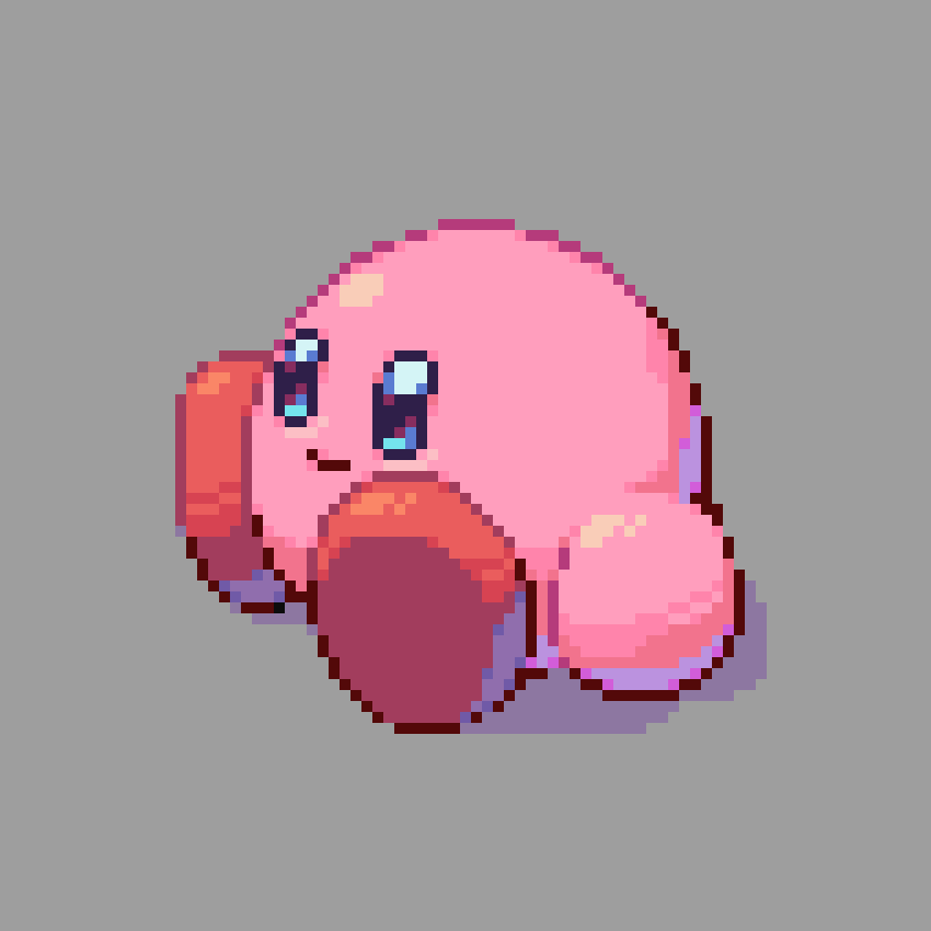 blue_eyes, closed_mouth, commentary, english_commentary, grey_background, kirby, kirby_(series), looking_ahead