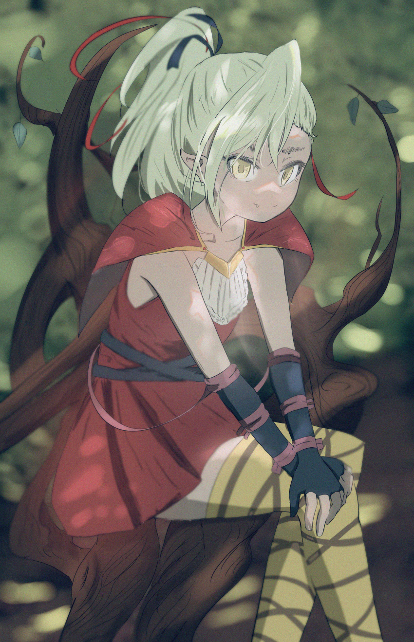 1girl, absurdres, deathpolca, demons_roots, dress, flat_chest, gloves, green_hair