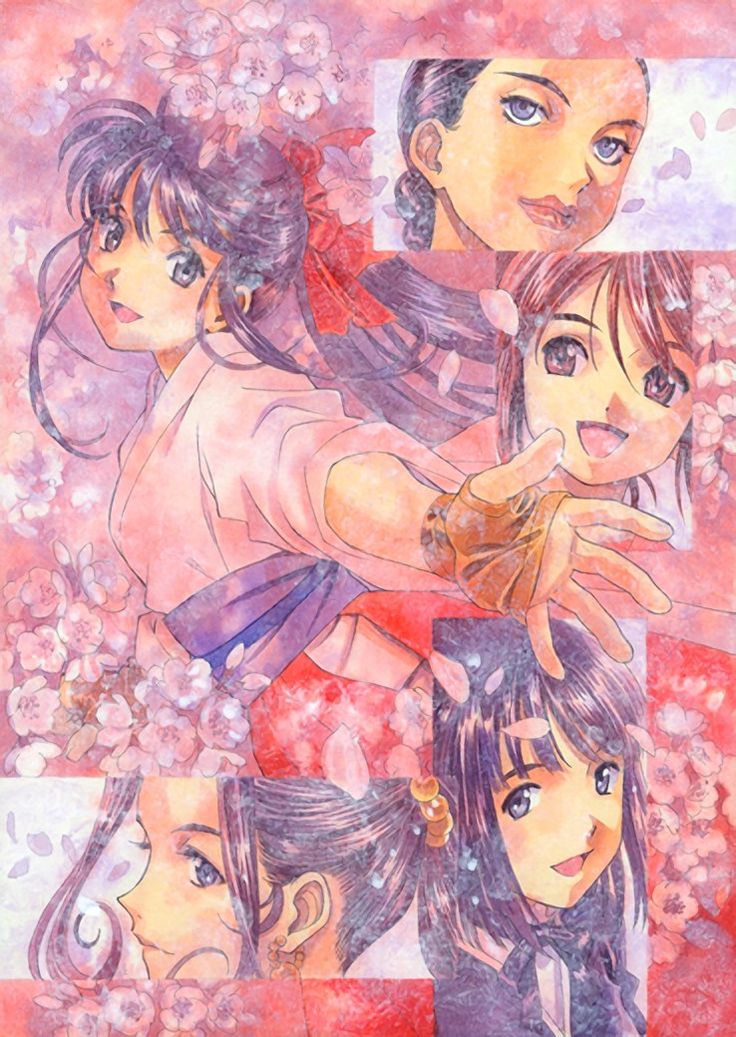 1990s_(style), 4girls, black_hair, black_jacket, black_ribbon, brown_eyes, brown_gloves, cherry_blossoms