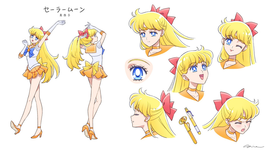 1girl, aino_minako, back_bow, bishoujo_senshi_sailor_moon, blonde_hair, blue_eyes, bow, choker