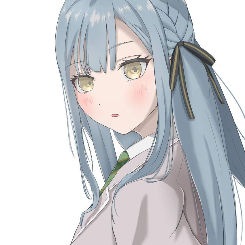 1girl, absurdres, bang_dream!, bang_dream!_it's_mygo!!!!!, beniyomogi, black_ribbon, blazer, blue_hair