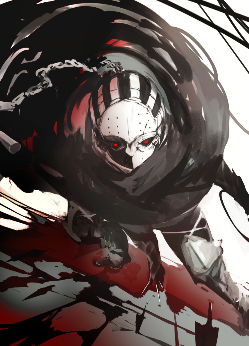 1boy, black_cloak, chain, cloak, ender_lilies_quietus_of_the_knights, glowing, glowing_eyes, highres