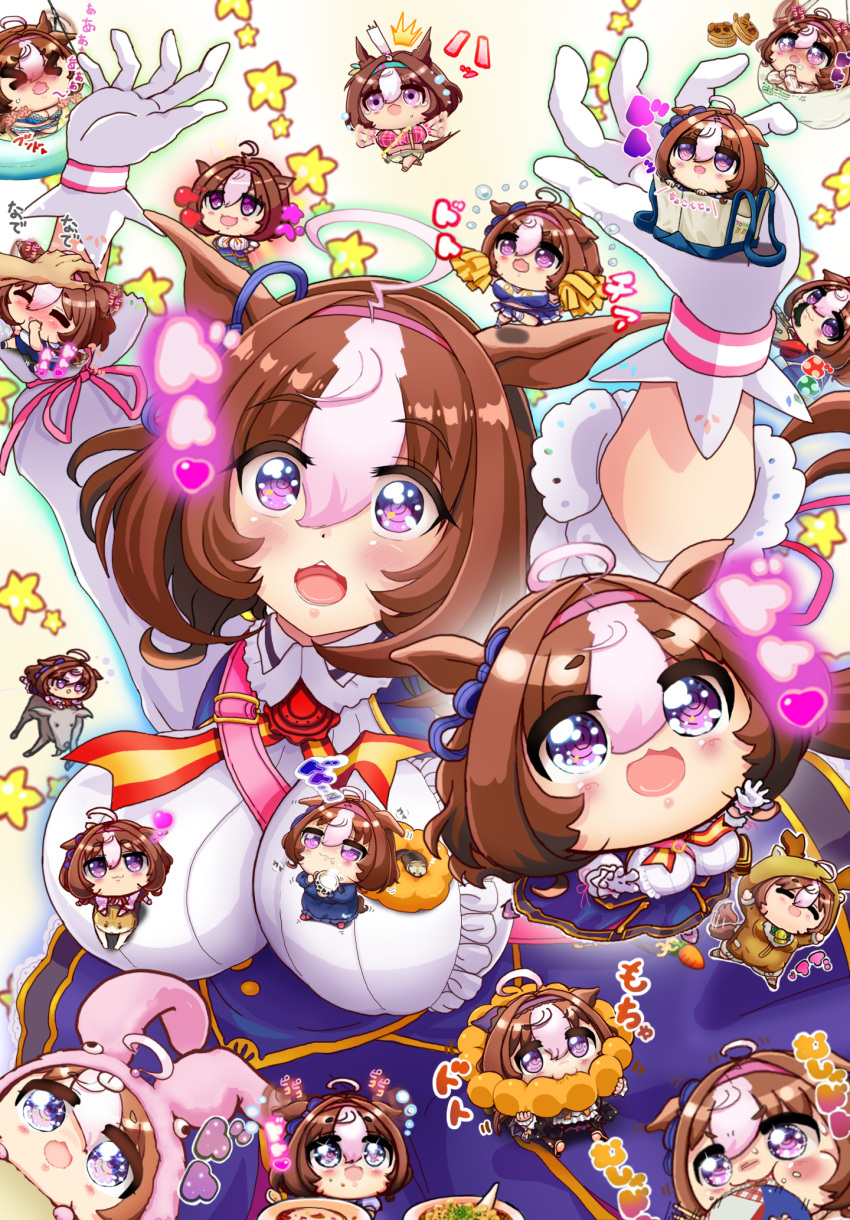1girl, 1other, :3, ahoge, animal, animal_ears, back_bow, between_breasts