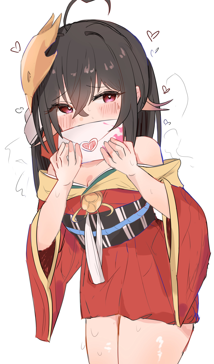 1girl, absurdres, azur_lane, bare_shoulders, blush, brown_hair, covered_mouth, hair_between_eyes