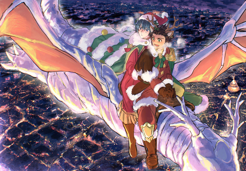 2boys, animal_costume, animal_ears, antlers, brown_hair, by8k4, byleth_(fire_emblem), byleth_(male)_(fire_emblem)