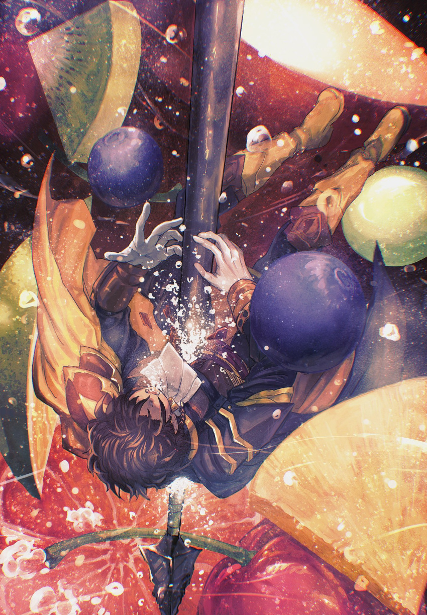 1boy, brown_hair, by8k4, cape, claude_von_riegan, dark-skinned_male, dark_skin, fire_emblem