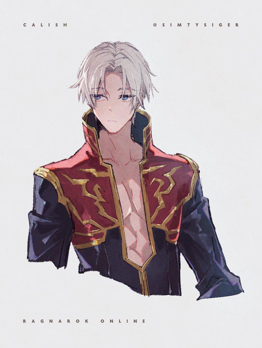 1boy, artist_name, black_coat, blue_eyes, closed_mouth, coat, copyright_name, cropped_torso