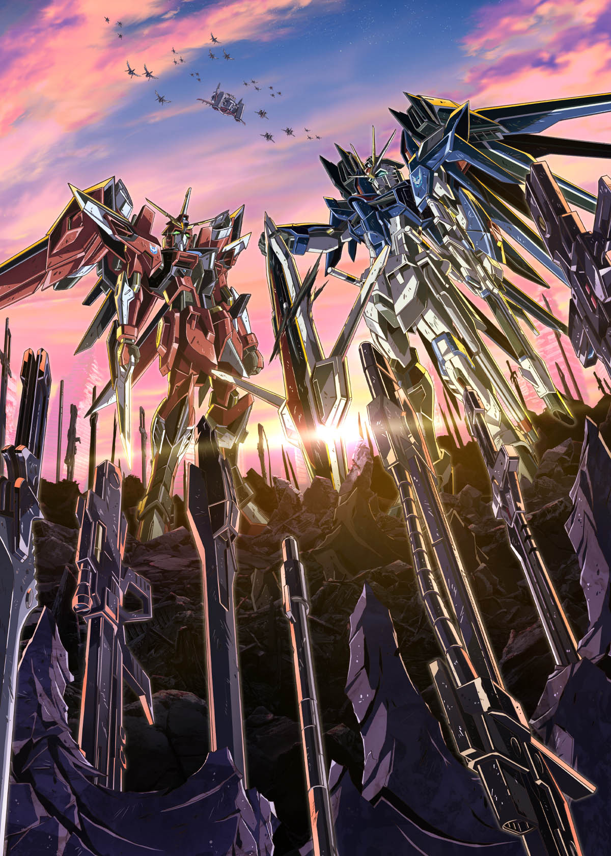 aircraft, archangel_(gundam), beam_rifle, day, energy_gun, flying, full_body, glowing