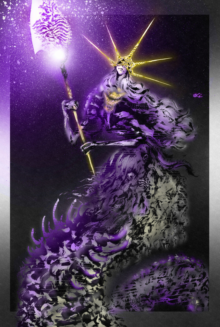 1boy, absurdres, aldrich_devourer_of_gods, bone, border, dark_souls_(series), dark_souls_iii, dark_sun_gwyndolin