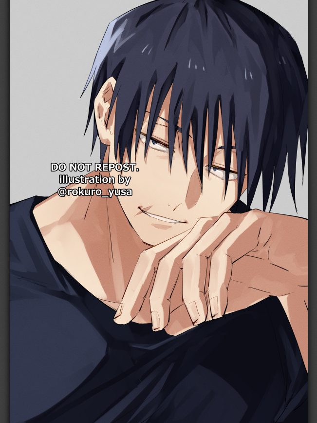 1boy, black_eyes, black_hair, fushiguro_touji, half-closed_eyes, jujutsu_kaisen, male_focus, mature_male