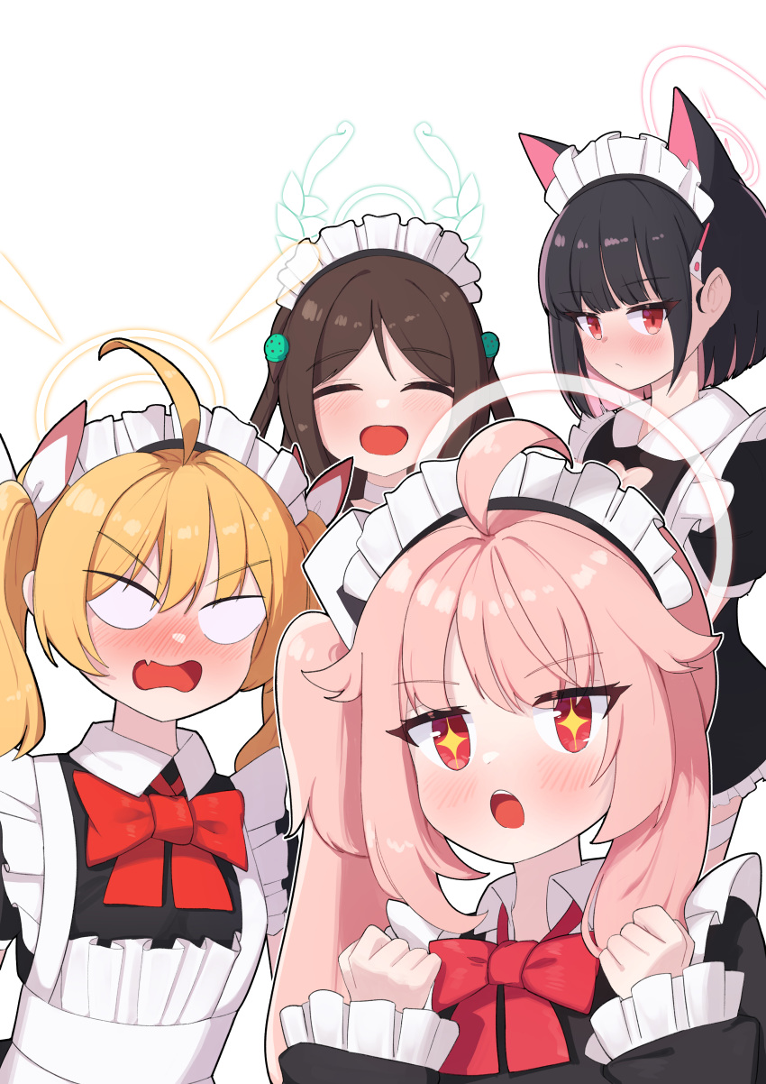 4girls, :o, absurdres, after-school_sweets_club_(blue_archive), ahoge, airi_(blue_archive), alternate_costume, apron