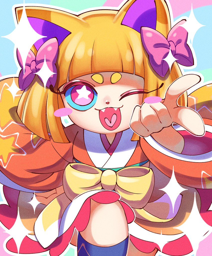 1girl, animal_ears, blonde_hair, blue_sclera, blunt_bangs, bob_cut, colored_sclera, fangs