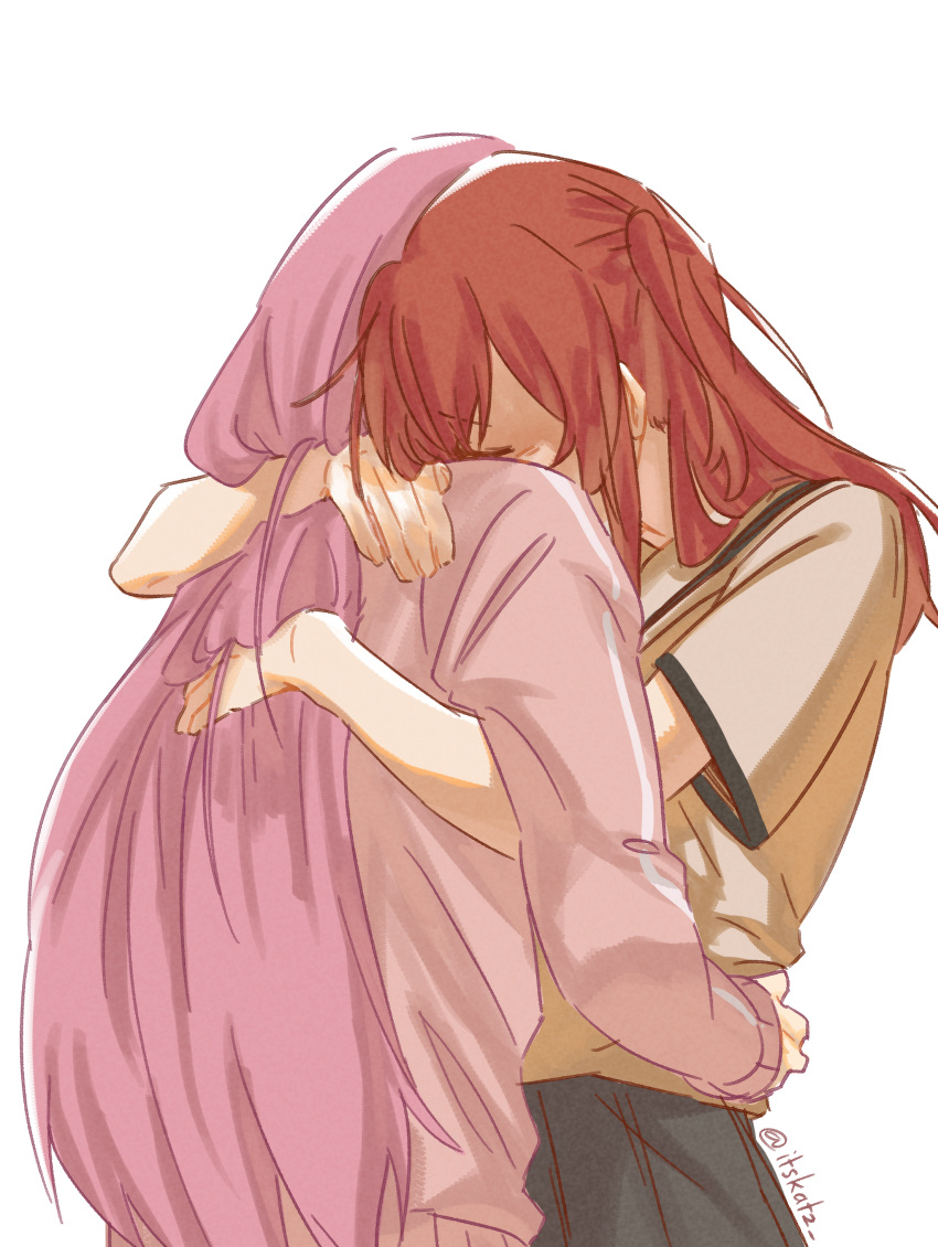 2girls, absurdres, akazuki_r, black_skirt, bocchi_the_rock!, brown_sailor_collar, brown_shirt, english_commentary