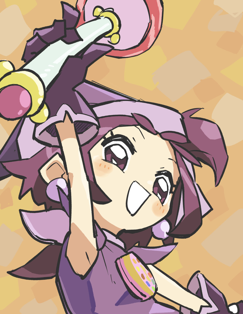 1girl, :d, absurdres, arm_up, blush, chieo, commentary_request, dress