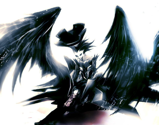 black_wings, monochrome, nyx_avatar, persona, persona_3, spoilers, teddy_(artist), wings