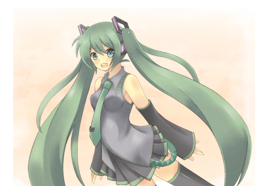 detached_sleeves, green_eyes, green_hair, hatsune_miku, kus, long_hair, necktie, skirt