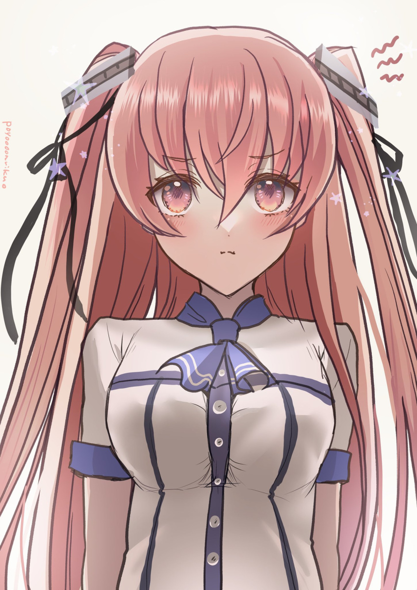 1girl, blue_neckerchief, brown_eyes, headgear, highres, johnston_(kancolle), kantai_collection, light_brown_hair