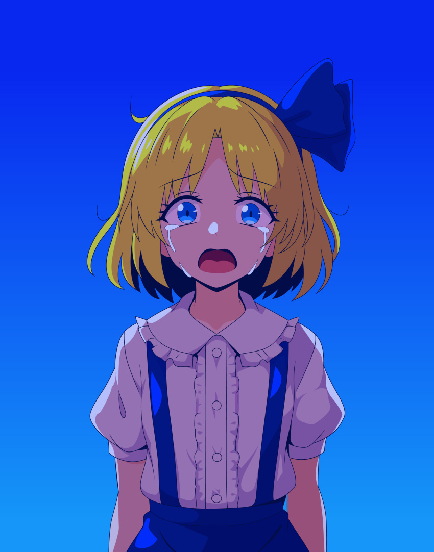 1girl, absurdres, alice_margatroid, alice_margatroid_(pc-98), blonde_hair, blue_background, blue_eyes, blue_hairband