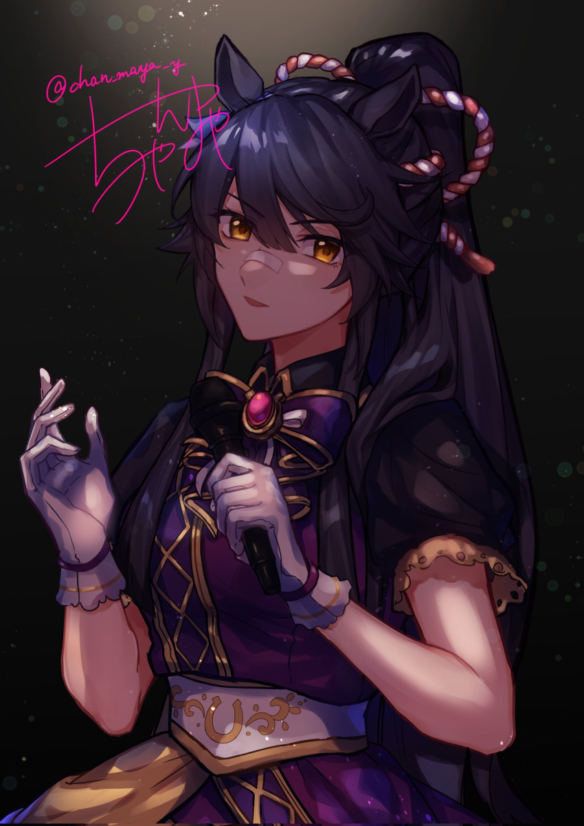 1girl, animal_ears, bandaid, bandaid_on_face, bandaid_on_nose, black_hair, blurry, bokeh