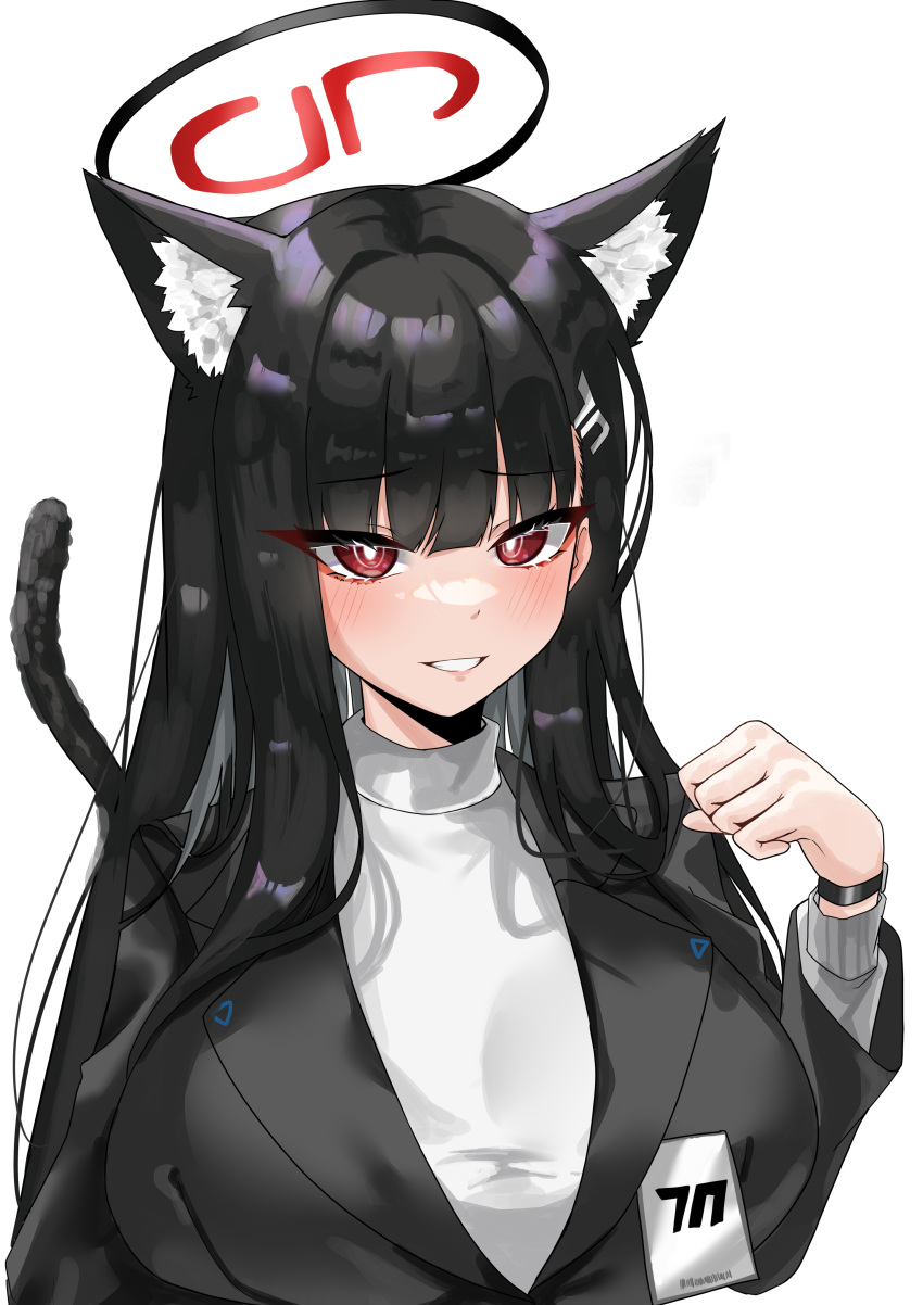 1girl, absurdres, animal_ear_fluff, animal_ears, black_hair, blue_archive, blush, breasts
