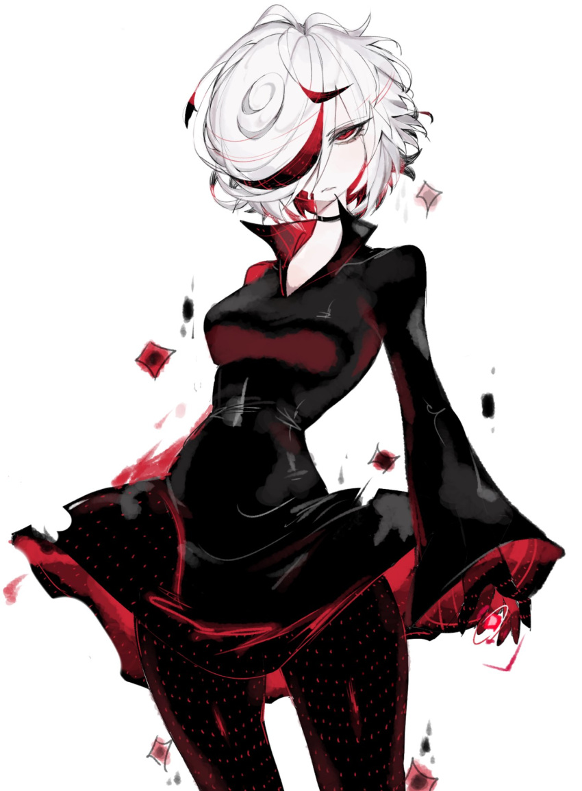 1girl, aged_up, aura, black_choker, black_dress, black_gloves, black_pantyhose, breasts
