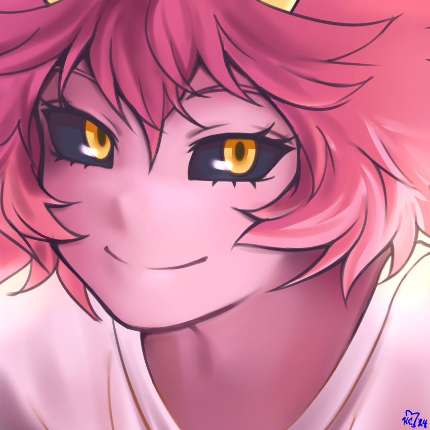 1girl, absurdres, ashido_mina, black_sclera, boku_no_hero_academia, colored_sclera, colored_skin, english_commentary