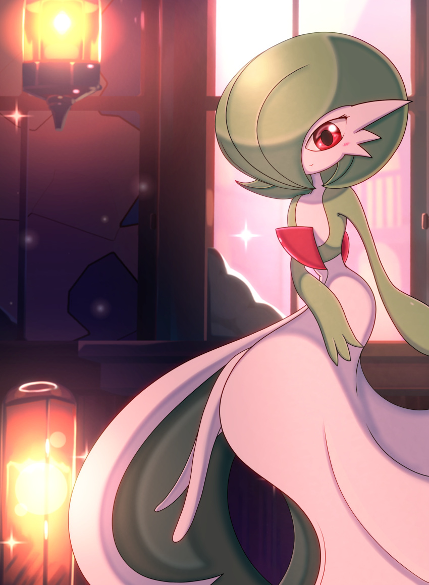 1girl, absurdres, blush, bob_cut, closed_mouth, colored_skin, commentary_request, crossed_legs