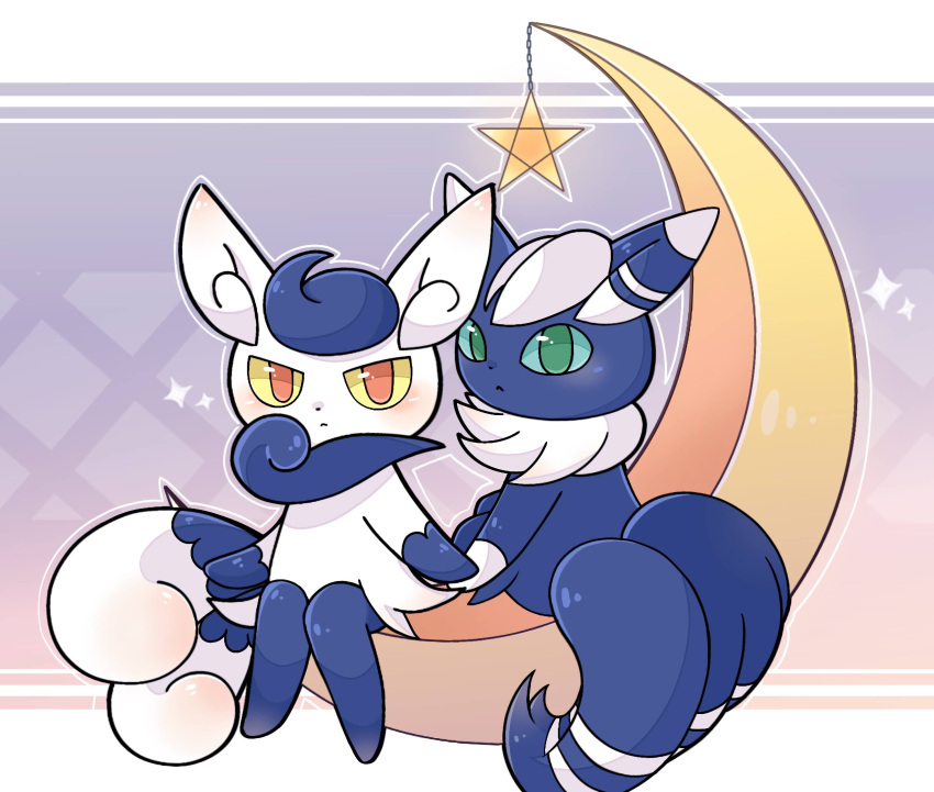 1boy, 1girl, :<, absurdres, animal_ears, arms_at_sides, blue_fur, blue_hair