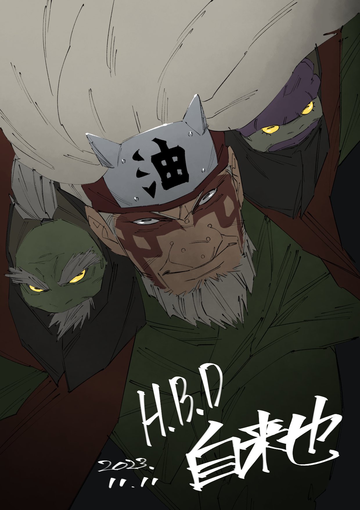1boy, beard, big_nose, character_request, creature, facial_hair, facial_mark, floating_hair