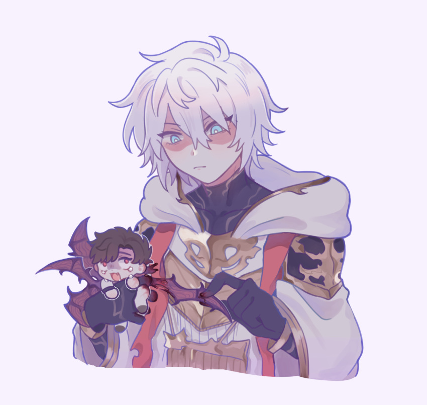 2boys, ahoge, bat_wings, belial_(granblue_fantasy), blood, blue_eyes, blue_outline, chibi