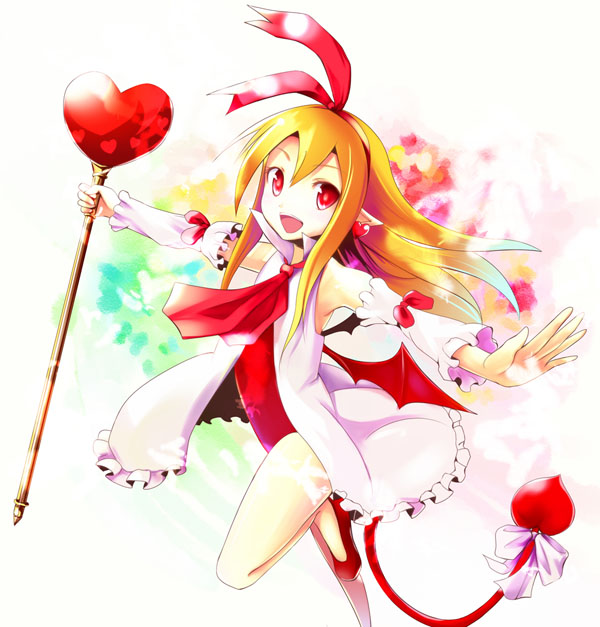 blonde_hair, demon_girl, detached_sleeves, disgaea, earrings, flonne, flonne_(fallen_angel), jewelry