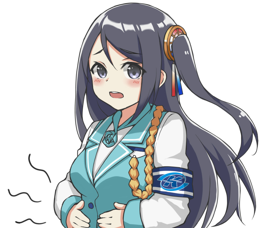1girl, armband, black_hair, blue_vest, highres, hungry, krt_girls, long_hair