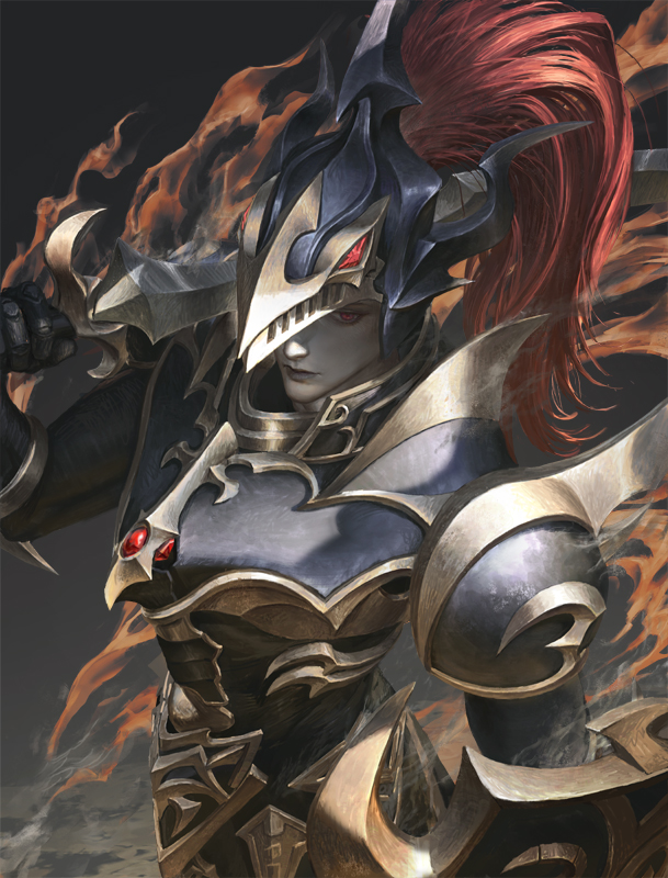 1boy, armor, black_luster_soldier, closed_mouth, colored_skin, duel_monster, full_armor, grey_skin