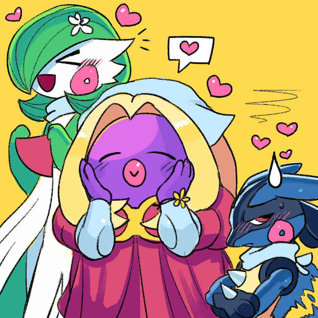 >_<, 3girls, ^_^, afterimage, animal_ears, animal_hands, averting_eyes, bandana