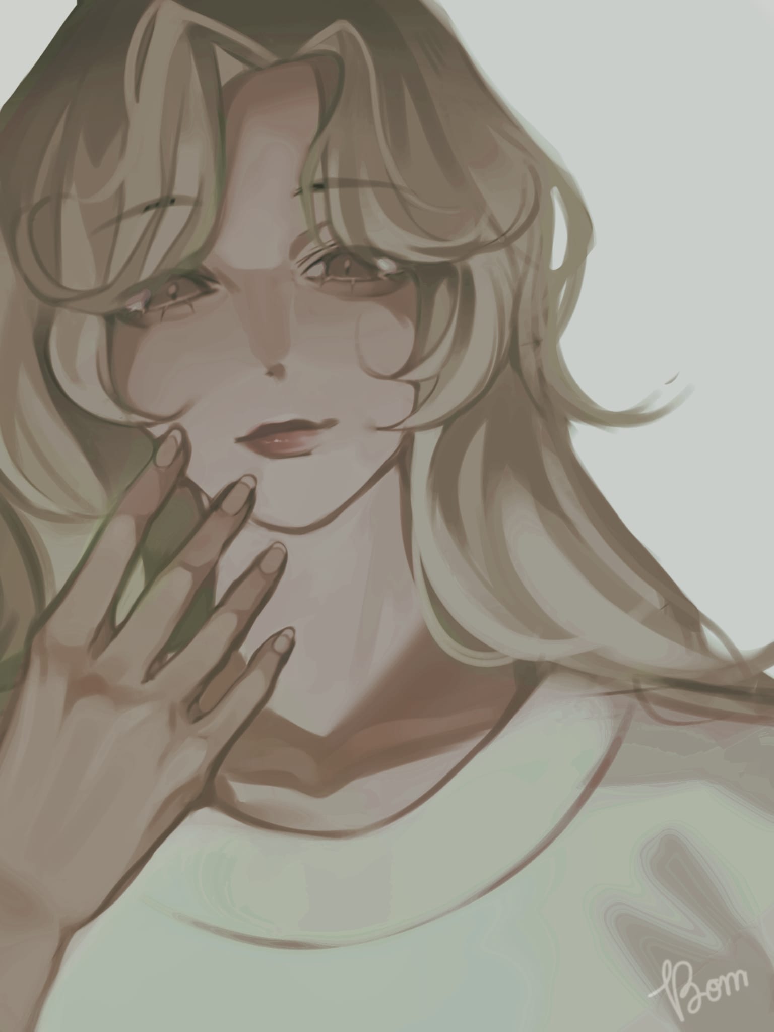 1boy, angel, artist_name, blonde_hair, bonmiebomnie, closed_mouth, expressionless, fallen_angel