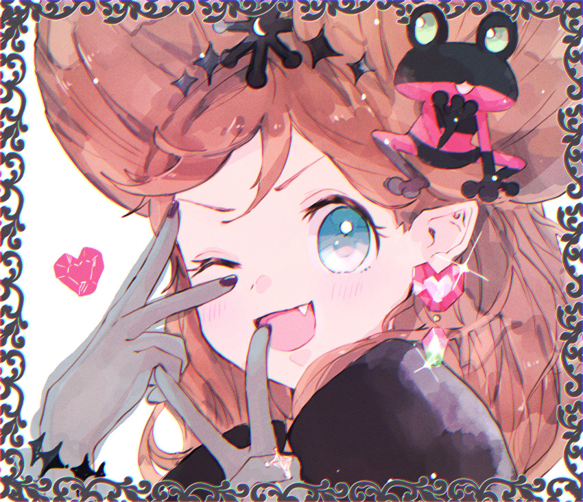 1girl, animal, black_nails, chocolat_meilleure, close-up, double_bun, double_v, duke_(sugar_sugar_rune)