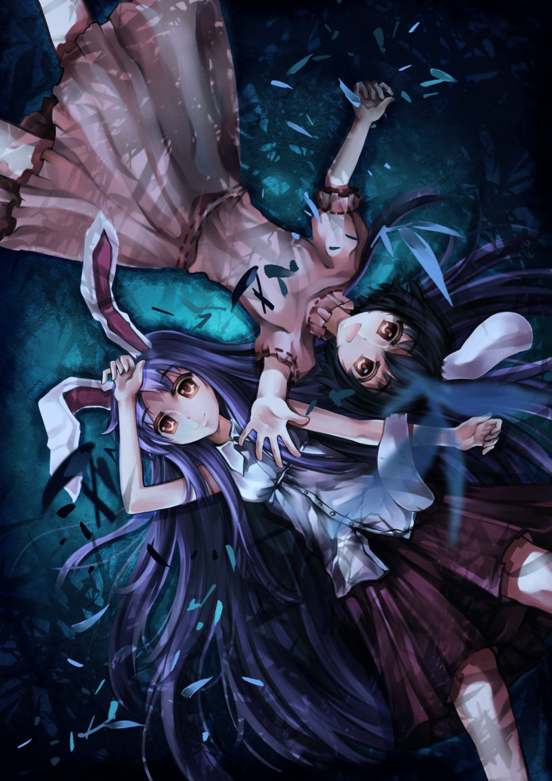 :d, altoris_(scee), animal_ears, bad_id, bare_shoulders, black_hair, bunny_ears, foreshortening