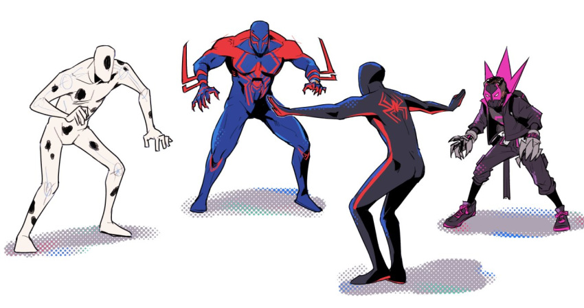 4boys, animal_print, arm_blade, black_bodysuit, black_jacket, blue_bodysuit, blue_mask, bodysuit