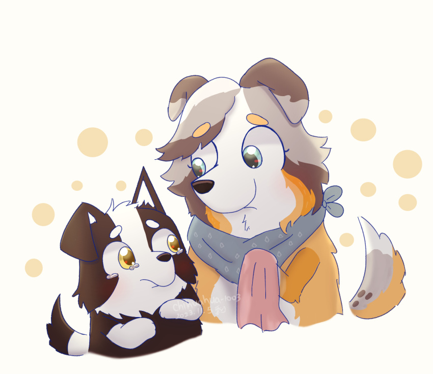 1boy, 1girl, animal_ears, artist_name, black_fur, bluey, brown_fur, calypso_(bluey)