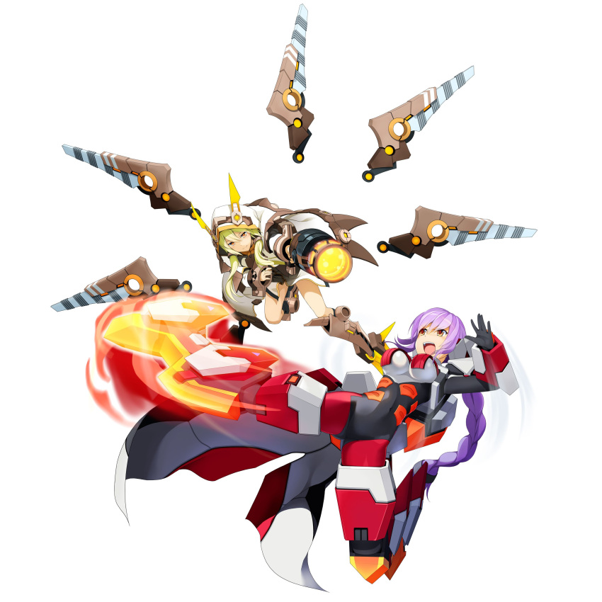 2girls, absurdres, blonde_hair, bodysuit, braid, breasts, cape, coat