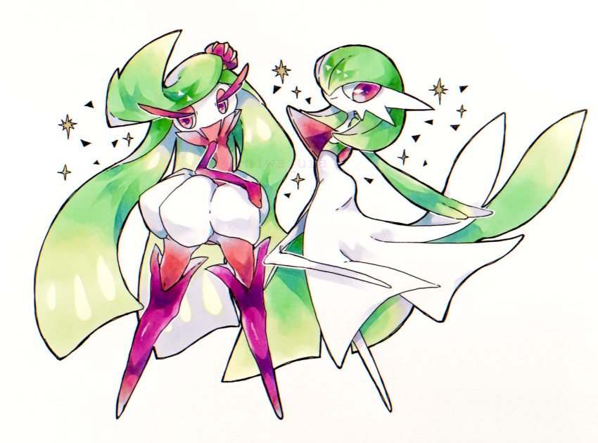 boots, colored_skin, dress, eyelashes, gardevoir, green_hair, highres, long_hair