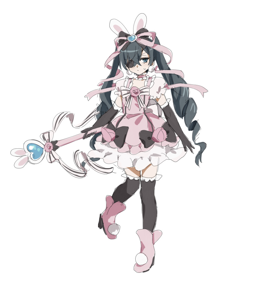 1boy, absurdres, alternate_hairstyle, alternate_headwear, animal_ears, black_bow, black_gloves, blue_eyes