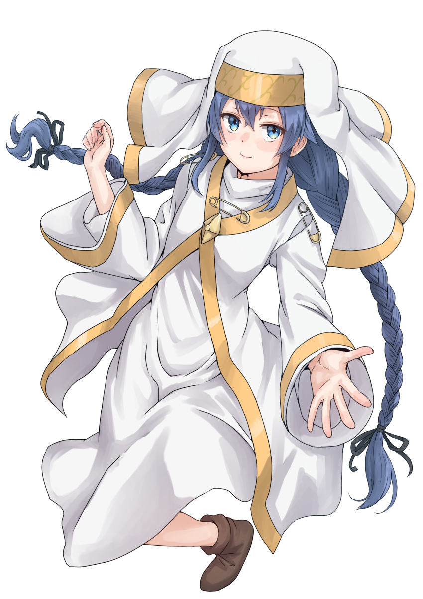 1girl, blue_eyes, blue_hair, braid, closed_mouth, commentary_request, cosplay, dress